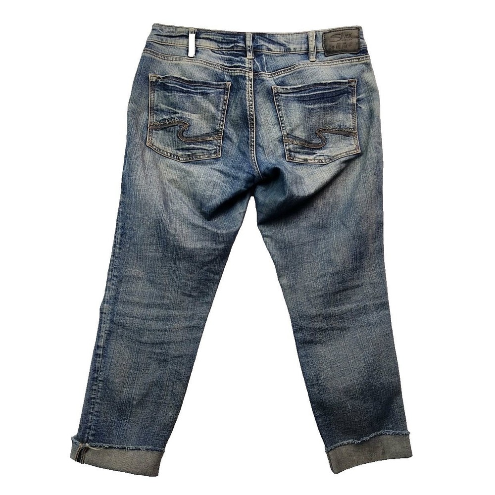 Silver Jeans Sam‎ Boyfriend Blue Distressed Cropped Denim W30 L25 L27235SJL280